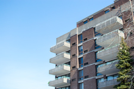 Modern condo buildings with huge windows in Montreal, Canada.