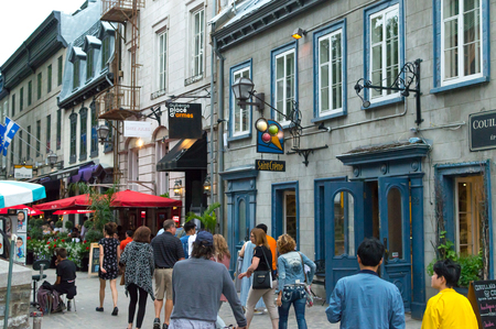Quebec City, Quebec, Canada - June 23,  2018: Pedestrian exploring french charm of old townのeditorial素材