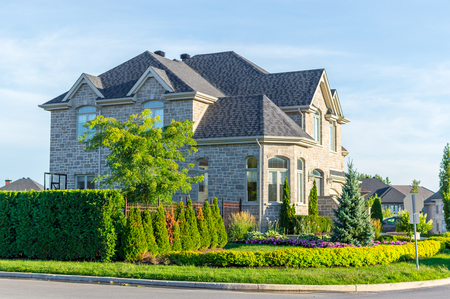 Luxury house in Montreal, Canada against blue skyのeditorial素材