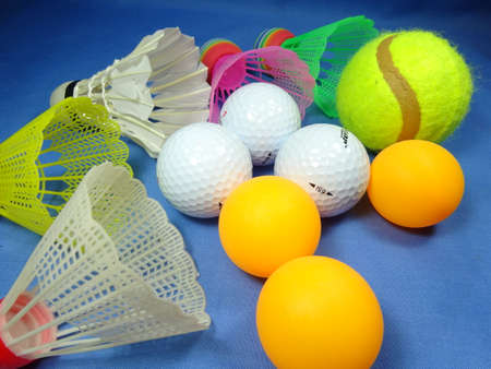 sports balls on blue backgroundの写真素材