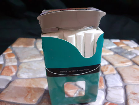 a  box of green menthol cigarette pack. photo taken in Malaysiaの写真素材