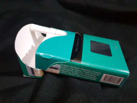 a  box of green menthol cigarette pack. photo taken in Malaysiaの写真素材