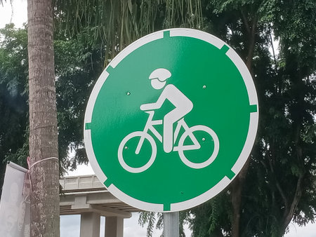 a bicycle lane signboard. lane for bicycle pathway. photo taken in malaysiaの写真素材
