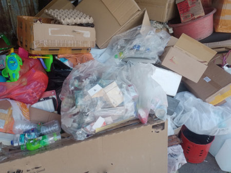 recycle material at collection center. photo taken in kluang, johor, malaysiaの写真素材