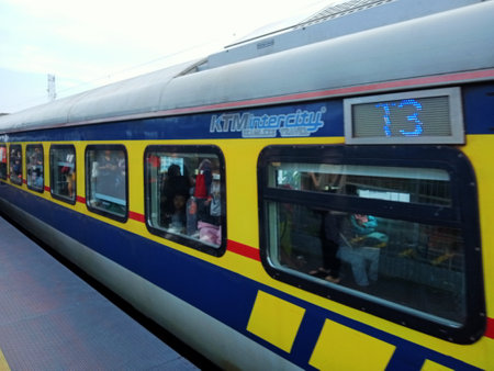 A passenger  train coach at Railway Station in malaysia close up. photo taken in malaysiaの写真素材