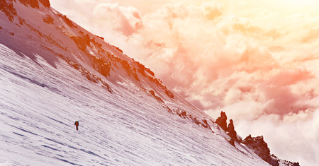 hiker in the mountain. Climb to the top. mountaineering