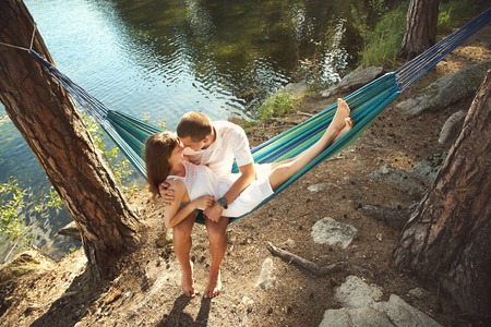 young couple in love outdoorsの写真素材