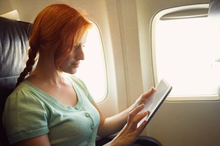 woman in an airplaneの写真素材