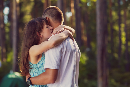 Young couple in love outdoorsの写真素材