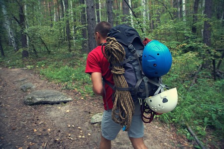 hiker with a backpackの写真素材