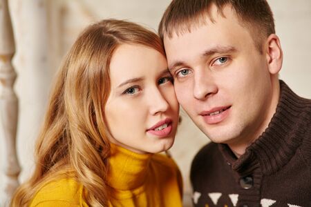 portrait of a young couple in love. hugging man and woman.の写真素材
