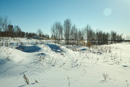 scenic winter landscape background. trees and hills with snowの写真素材
