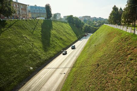 motorway in a city. going cars on a road.の写真素材