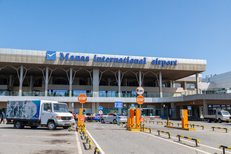 Bishkek, Kyrgyzstan - May 13, 2022: Entrance of Manas International Airportのeditorial素材