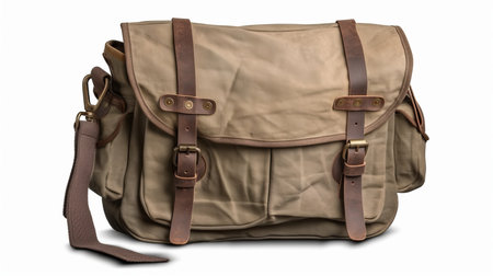 Gray canvas messenger bag on white background. Generative AIの素材