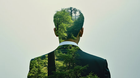 Businessman with green tree instead of head. Conceptual image.の素材