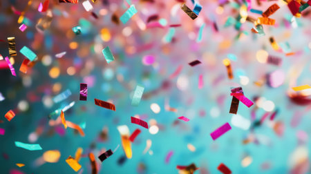 Colorful confetti and ribbons on bokeh background.の素材