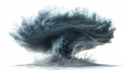 3D illustration of a big cloud with black smoke on a white backgroundの素材