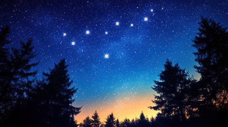 Night sky with stars and silhouette of trees. Elements of this image furnished by NASAの素材