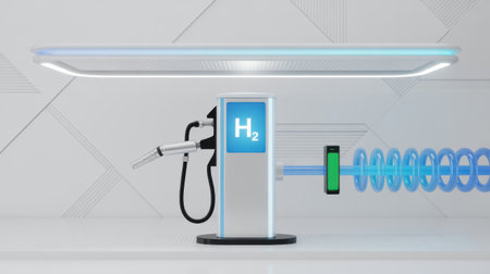 Electric car charging station on white background. 3d render illustration.の素材