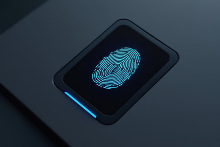 Fingerprint scan on smart phone screen. Fingerprint security conceptの素材