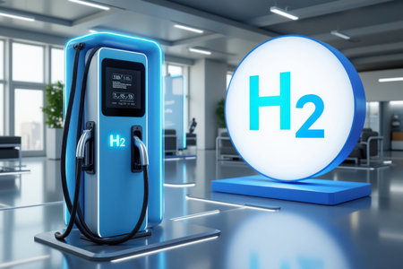 Charging station for electric cars in a modern office. 3D rendering.の素材
