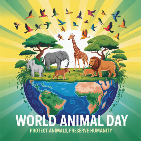 World Animal Day poster template with animals in the world. Vector illustrationの素材