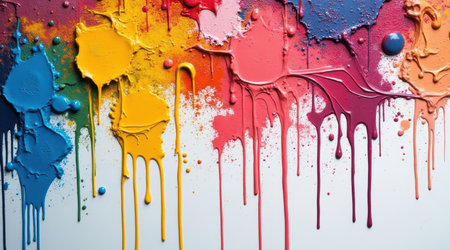 Colorful oil paint splashes on white background, close-upの素材