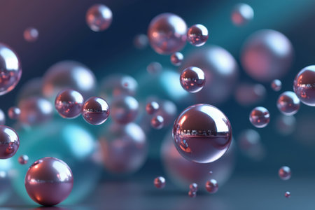Abstract 3d rendering of transparent spheres with reflection. Bubbles in water.の素材