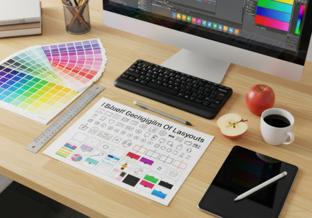 Designer desktop with graphics tablet and computer. 3D rendering.の素材