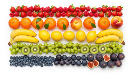 Fruits and berries isolated on a white background. Top view.の素材