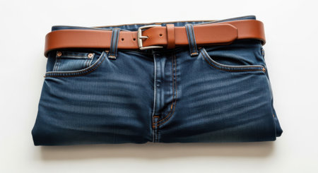 Blue jeans belt isolated on white background. Clipping path included.の素材