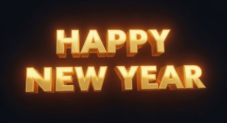 Happy New Year 3d text in yellow light, 3D renderingの素材