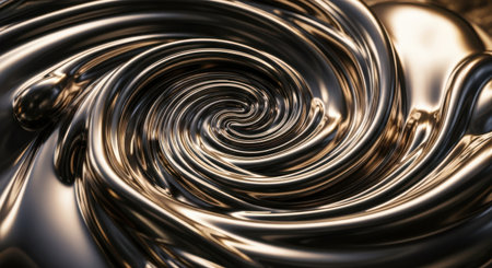 3d rendering of abstract metallic background with waves in black and gold colorsの素材
