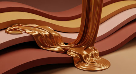 3d rendering of abstract background with golden and brown wavy liquidの素材