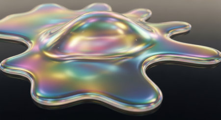 3D illustration of a colorful liquid splash isolated on black background.の素材