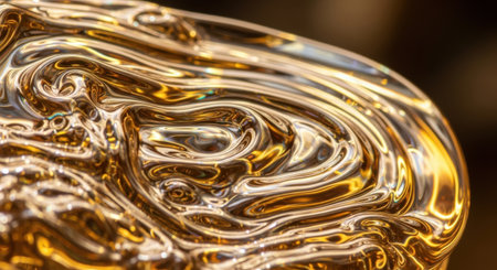 abstract background of golden liquid with waves and reflections on the surfaceの素材