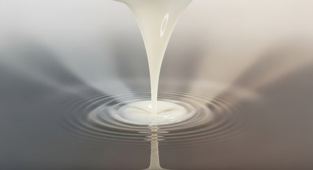 splashing milk on the surface of the water, white background.の素材