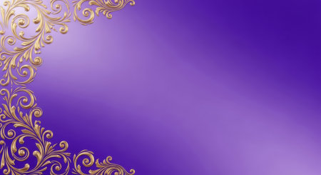 Ornate gold floral frame on purple background. Vector illustration.の素材