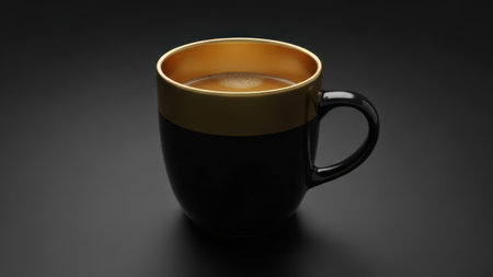 Cup of coffee on a black background. 3d illustration.の素材