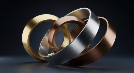 Wedding rings on a dark background. 3D rendering.の素材