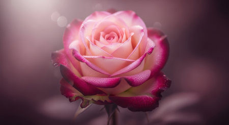 Beautiful pink rose with water drops on petals close-upの素材