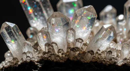 Macro shooting of natural mineral gemstones. Crystals on a black background.の素材