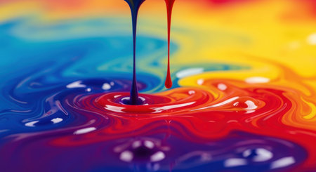 close up of paint drop on colorful water surface. abstract background.の素材