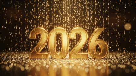 Happy New Year 2016. 3D illustration. Golden number 2016 on bokeh backgroundの素材