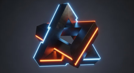 Neon three-dimensional letter K in neon style. 3D renderingの素材