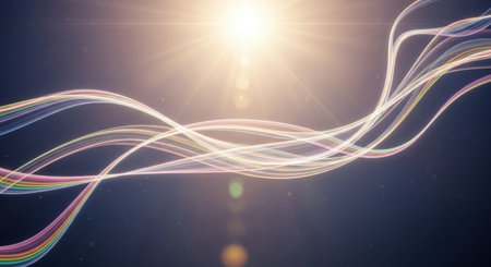 Glowing lines with lens flare and bokeh effect, abstract backgroundの素材