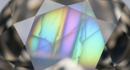 Macro shot of crystals of different colors on a light background.の素材