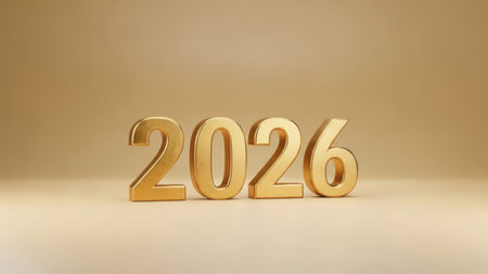 Happy new year 2026. 3D rendering. Golden number 2026.の素材