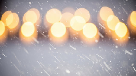 Blurred abstract background with bokeh lights and snowflakesの素材